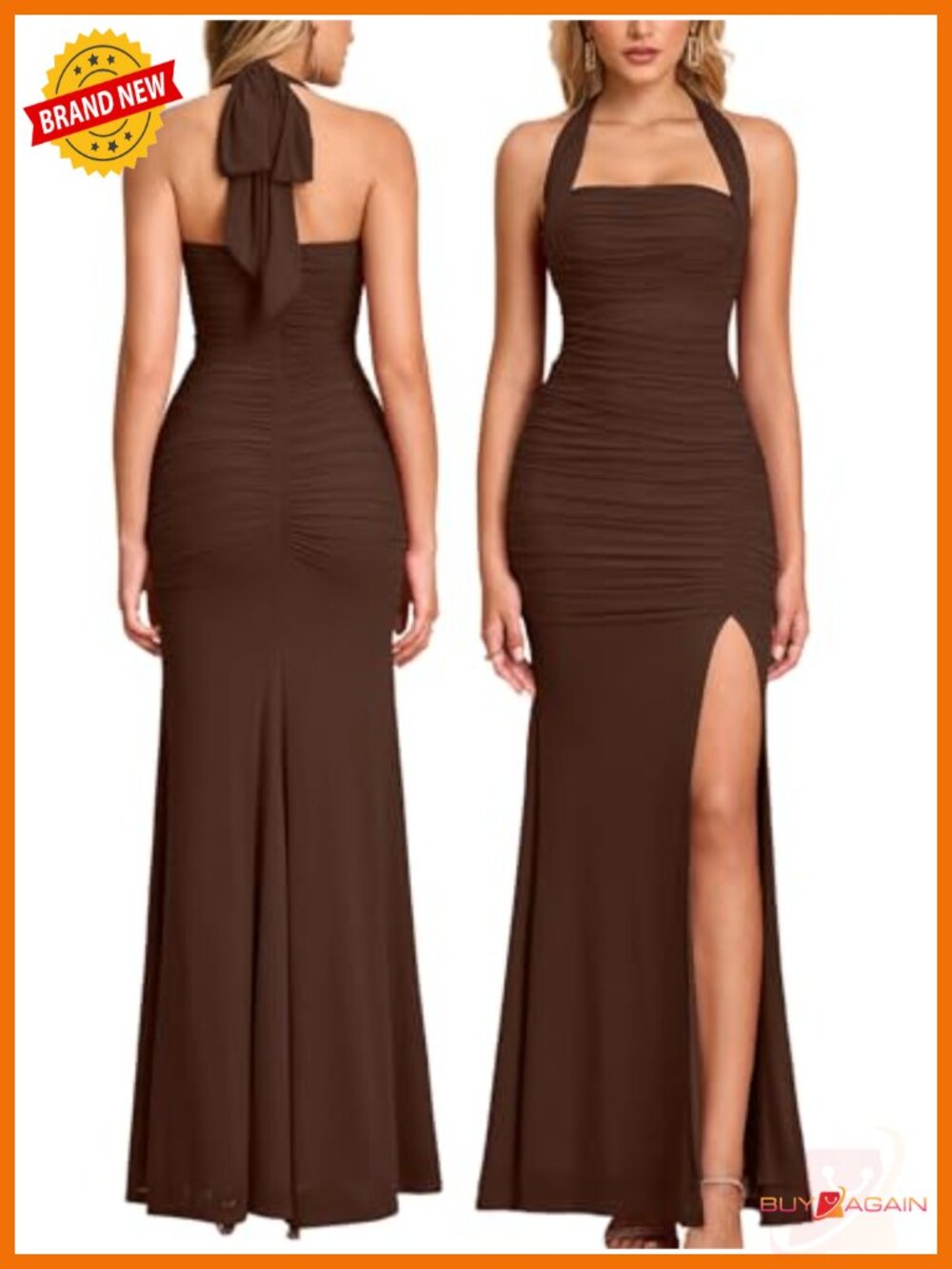 Women Halter Tie High Slit Wedding Guest Maxi Dress